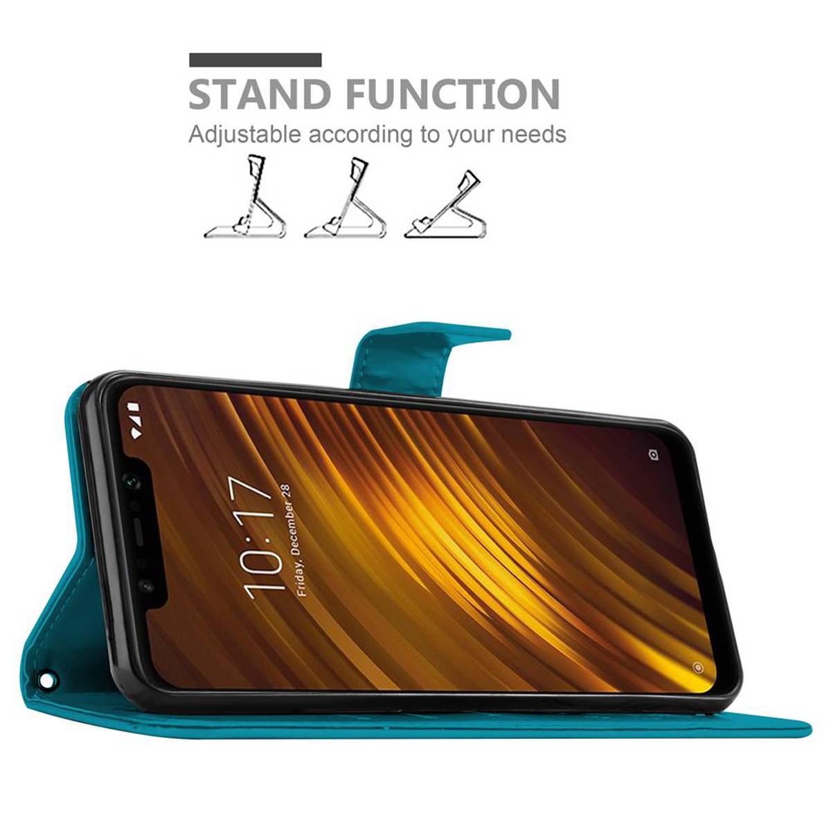 Cadorabo Hülle für Xiaomi Pocophone F1 Schutz Hülle in Blau Schutzhülle Handy Hülle Etui Case Blumen Flower