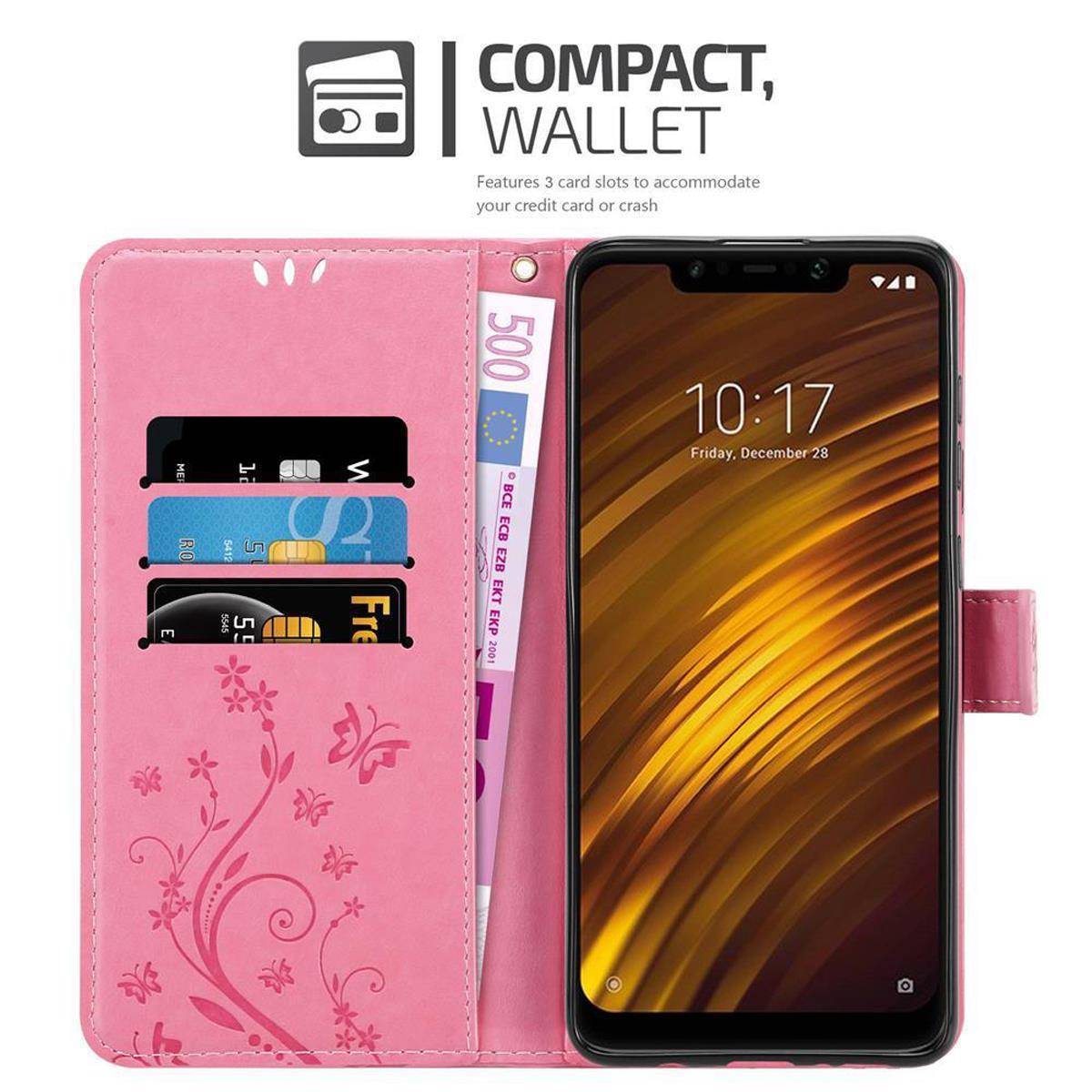 Cadorabo Hülle für Xiaomi Pocophone F1 Schutz Hülle in Rosa Schutzhülle Handy Hülle Etui Case Blumen Flower