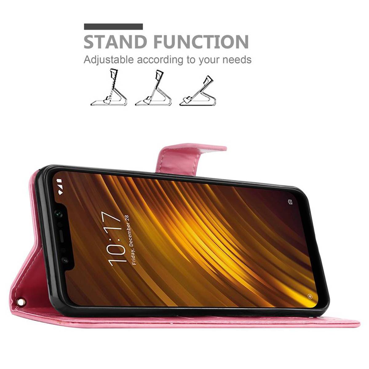 Cadorabo Hülle für Xiaomi Pocophone F1 Schutz Hülle in Rosa Schutzhülle Handy Hülle Etui Case Blumen Flower