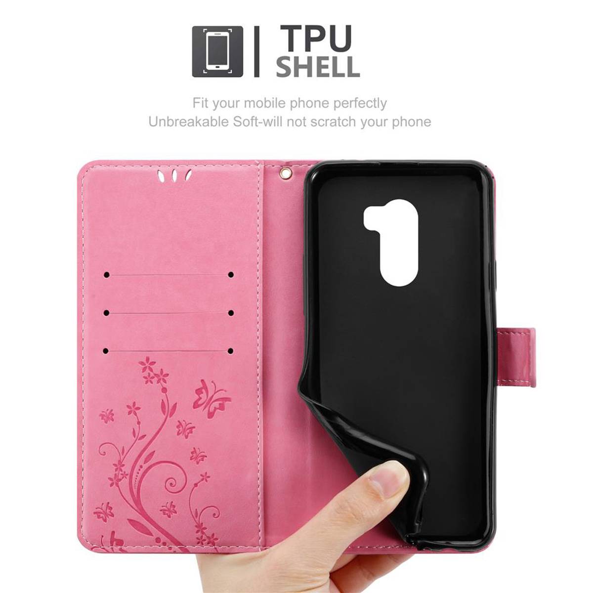 Cadorabo Hülle für Xiaomi Pocophone F1 Schutz Hülle in Rosa Schutzhülle Handy Hülle Etui Case Blumen Flower