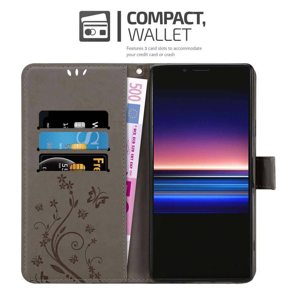 Cadorabo Hülle für Sony Xperia 1 / Xperia XZ4 Schutz Hülle in Grau Schutzhülle Handy Hülle Etui Case Blumen Flower