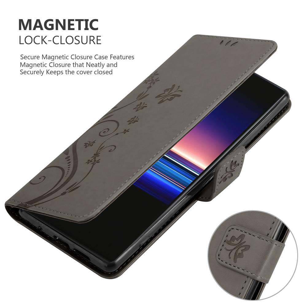 Cadorabo Hülle für Sony Xperia 1 / Xperia XZ4 Schutz Hülle in Grau Schutzhülle Handy Hülle Etui Case Blumen Flower