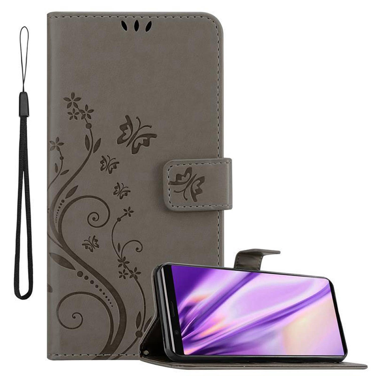 Cadorabo Hülle für Sony Xperia 5 Schutz Hülle in Grau Schutzhülle Handy Hülle Etui Case Blumen Flower