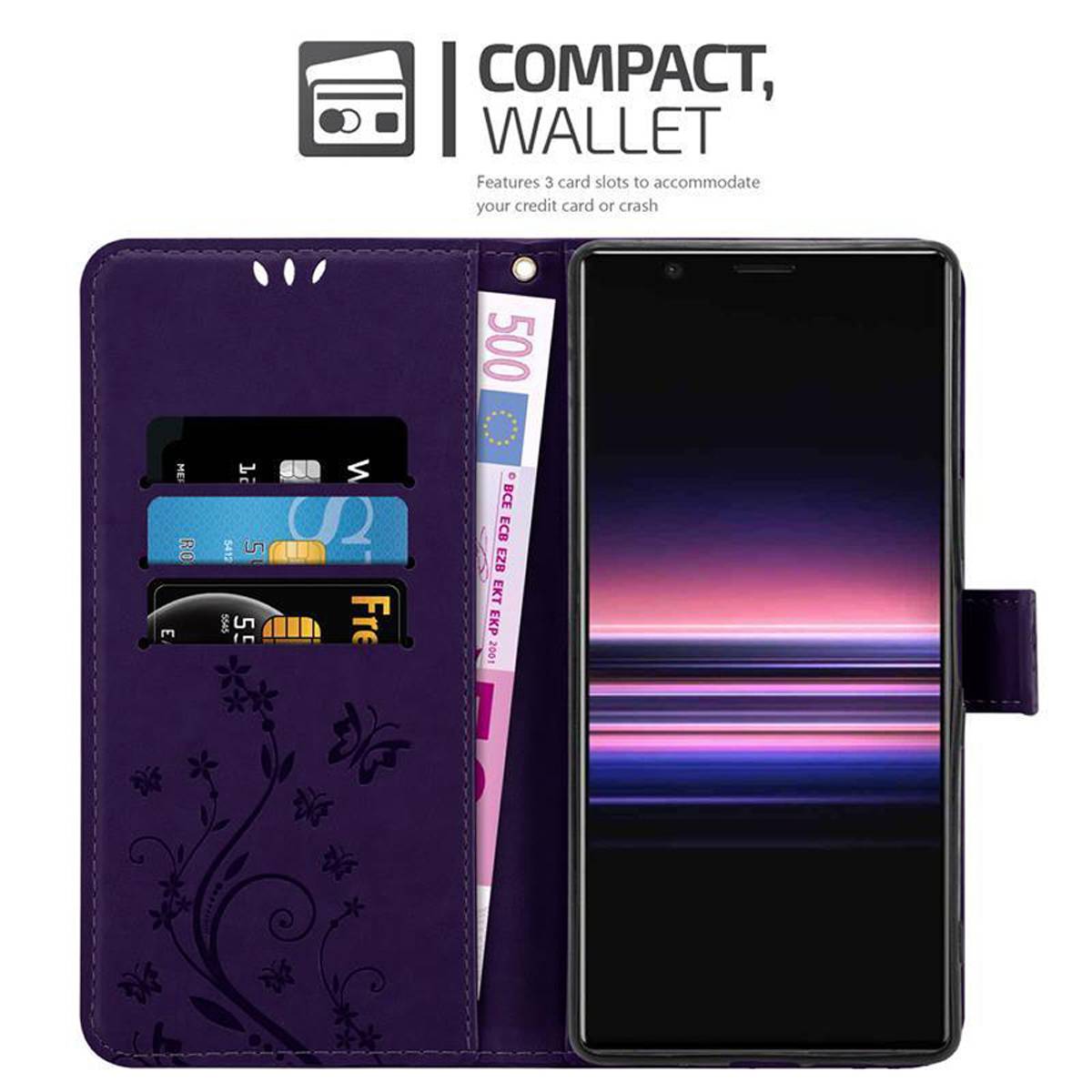 Cadorabo Hülle für Sony Xperia 5 Schutz Hülle in Lila Schutzhülle Handy Hülle Etui Case Blumen Flower