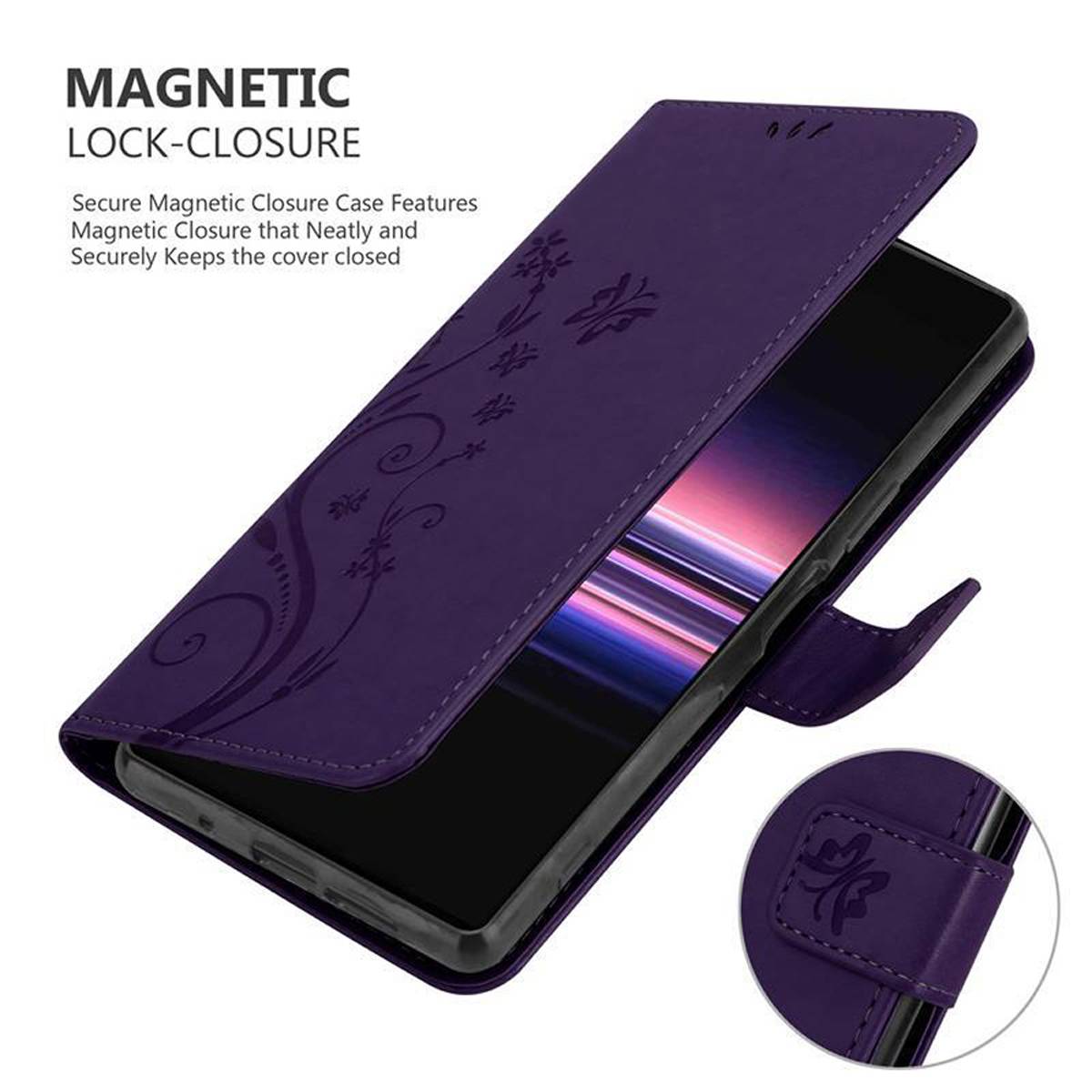 Cadorabo Hülle für Sony Xperia 5 Schutz Hülle in Lila Schutzhülle Handy Hülle Etui Case Blumen Flower