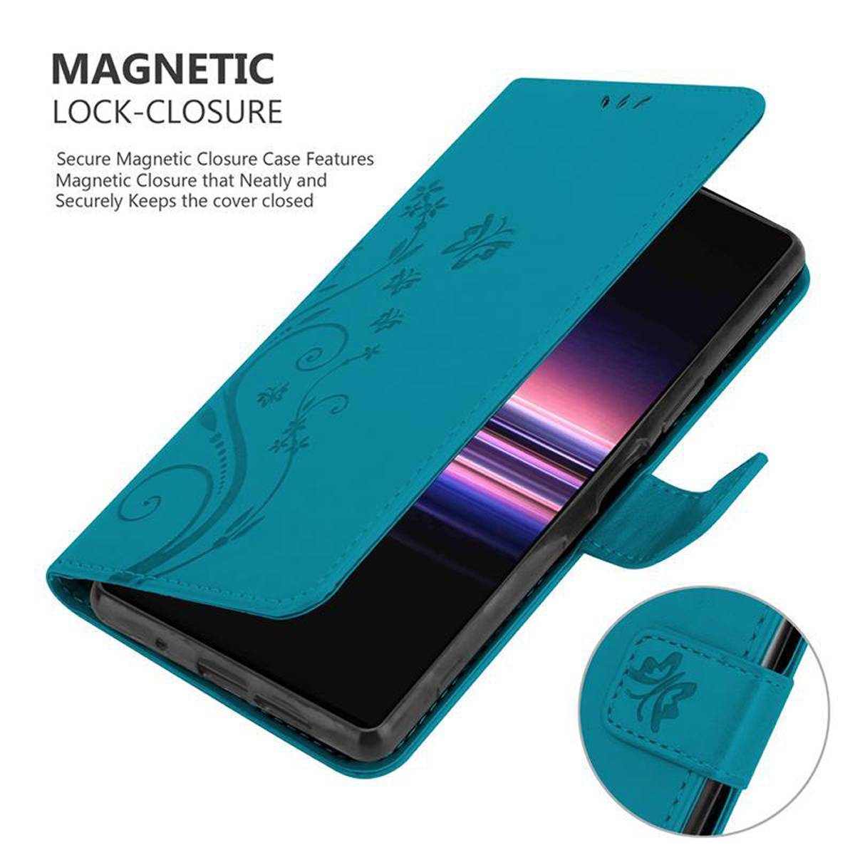 Cadorabo Hülle für Sony Xperia 5 Schutz Hülle in Blau Schutzhülle Handy Hülle Etui Case Blumen Flower