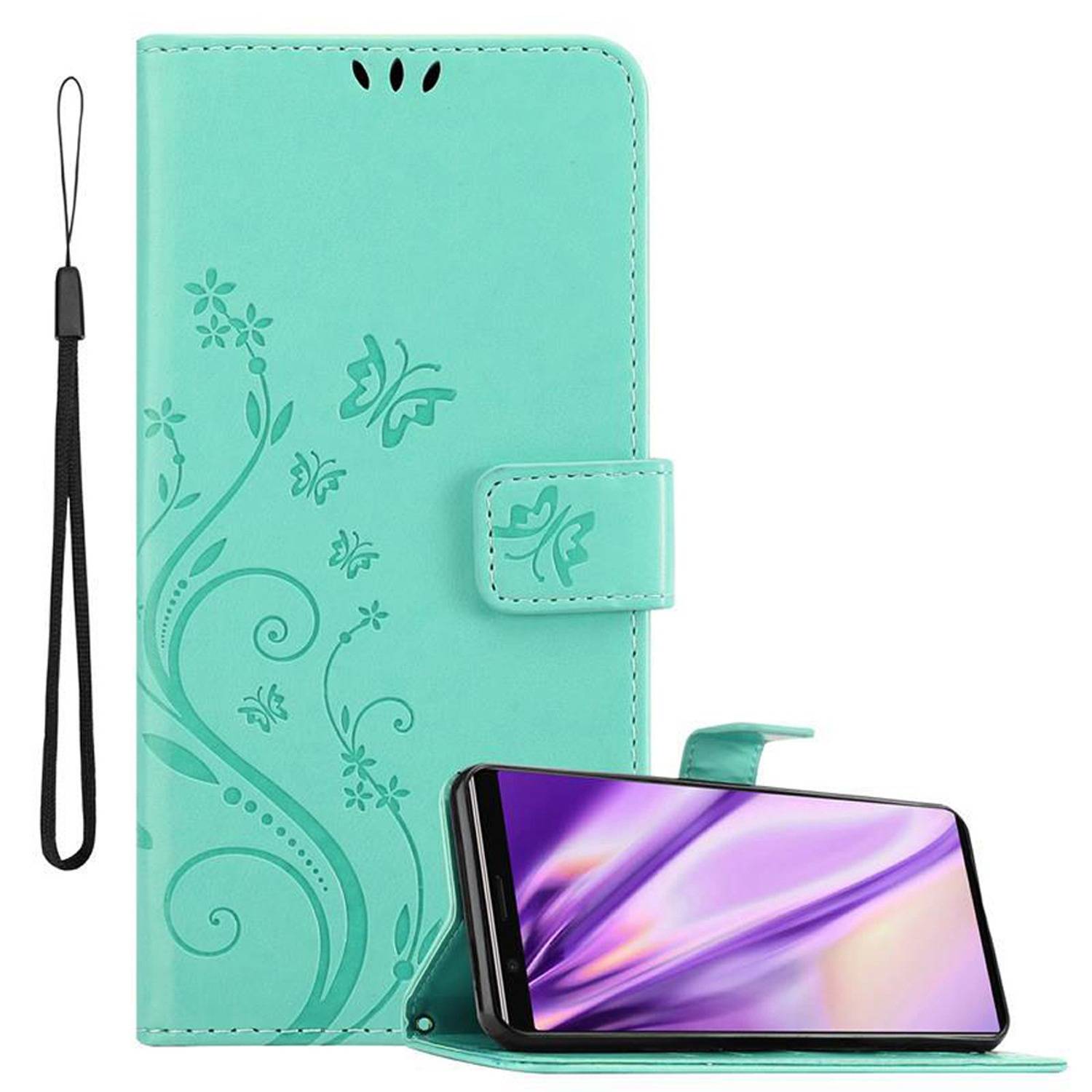 Cadorabo Hülle für Sony Xperia 5 Schutz Hülle in Türkis Schutzhülle Handy Hülle Etui Case Blumen Flower