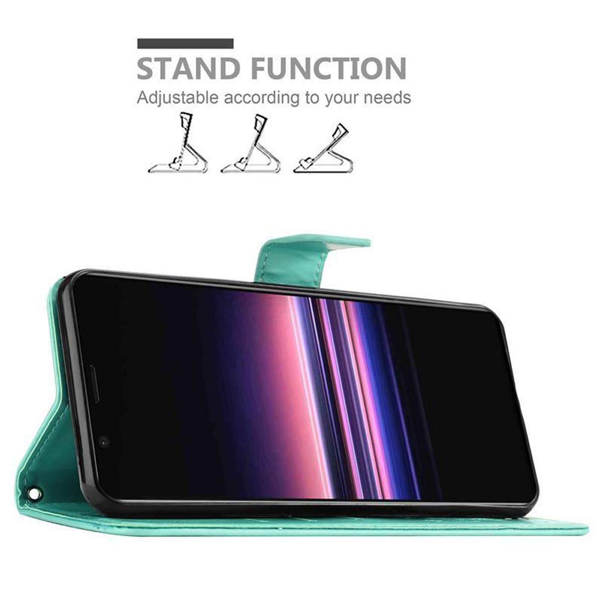 Cadorabo Hülle für Sony Xperia 5 Schutz Hülle in Türkis Schutzhülle Handy Hülle Etui Case Blumen Flower