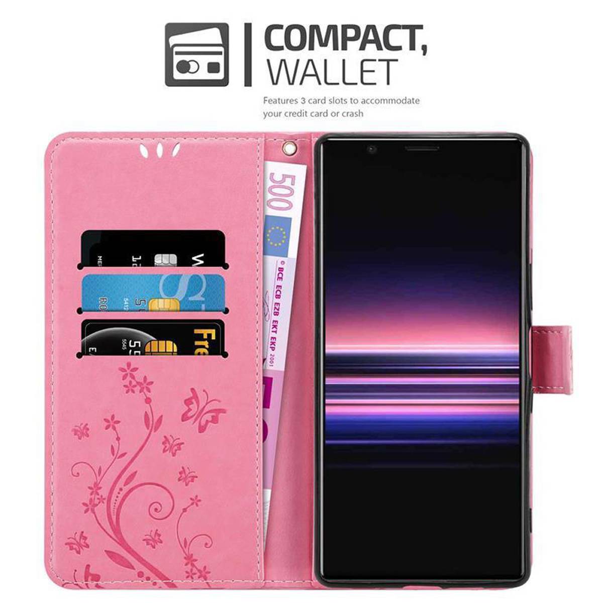 Cadorabo Hülle für Sony Xperia 5 Schutz Hülle in Rosa Schutzhülle Handy Hülle Etui Case Blumen Flower
