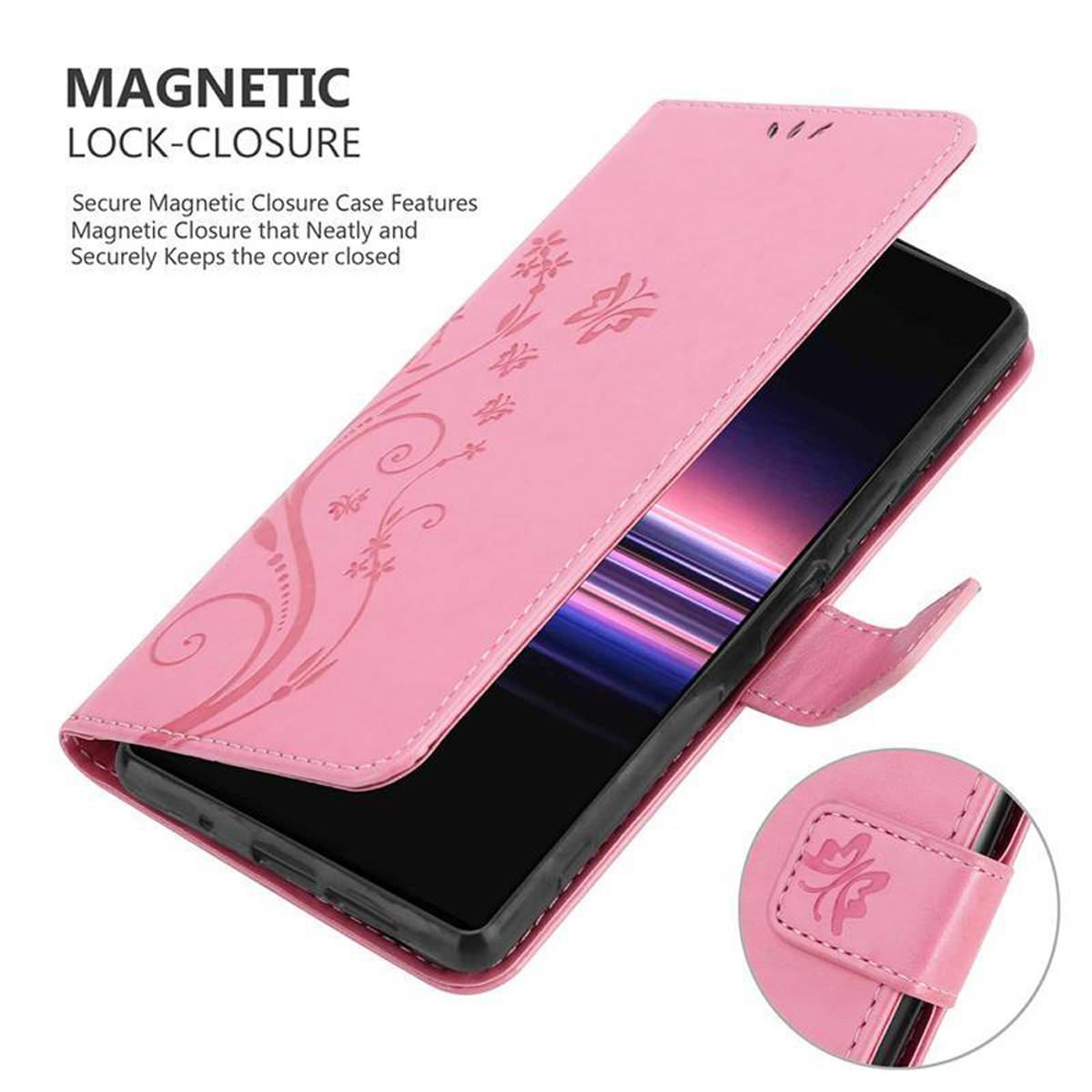 Cadorabo Hülle für Sony Xperia 5 Schutz Hülle in Rosa Schutzhülle Handy Hülle Etui Case Blumen Flower