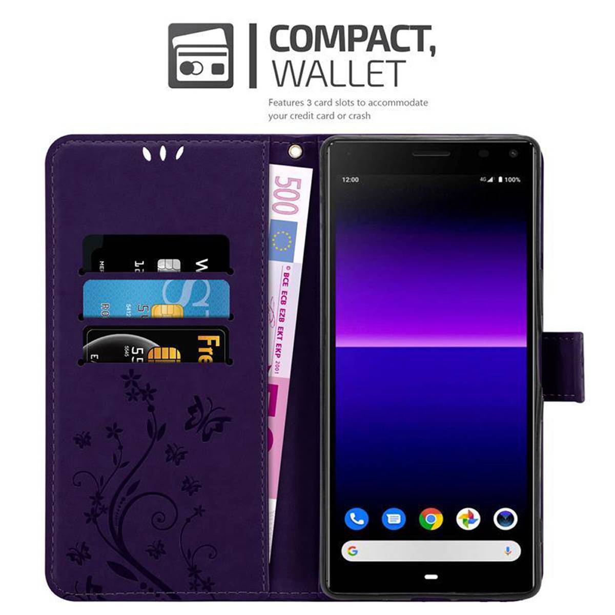 Cadorabo Hülle für Sony Xperia 8 Schutz Hülle in Lila Schutzhülle Handy Hülle Etui Case Blumen Flower