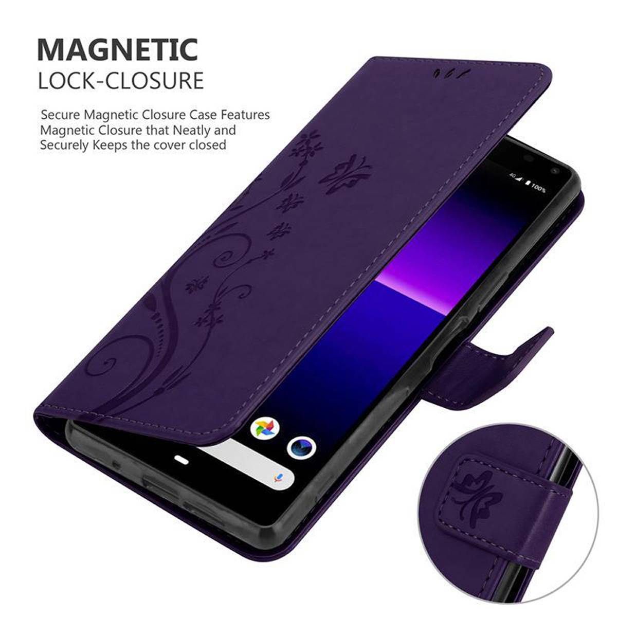 Cadorabo Hülle für Sony Xperia 8 Schutz Hülle in Lila Schutzhülle Handy Hülle Etui Case Blumen Flower