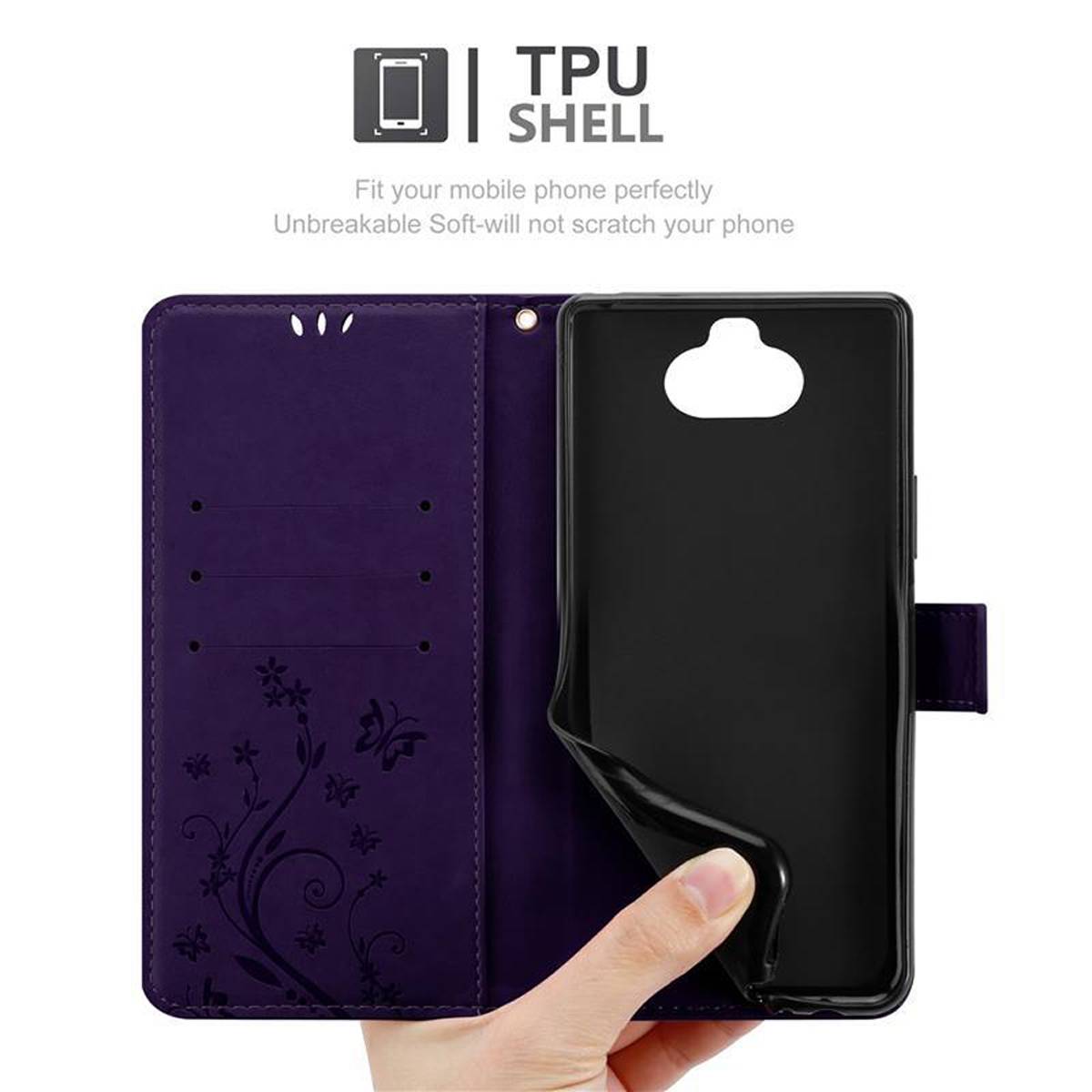 Cadorabo Hülle für Sony Xperia 8 Schutz Hülle in Lila Schutzhülle Handy Hülle Etui Case Blumen Flower