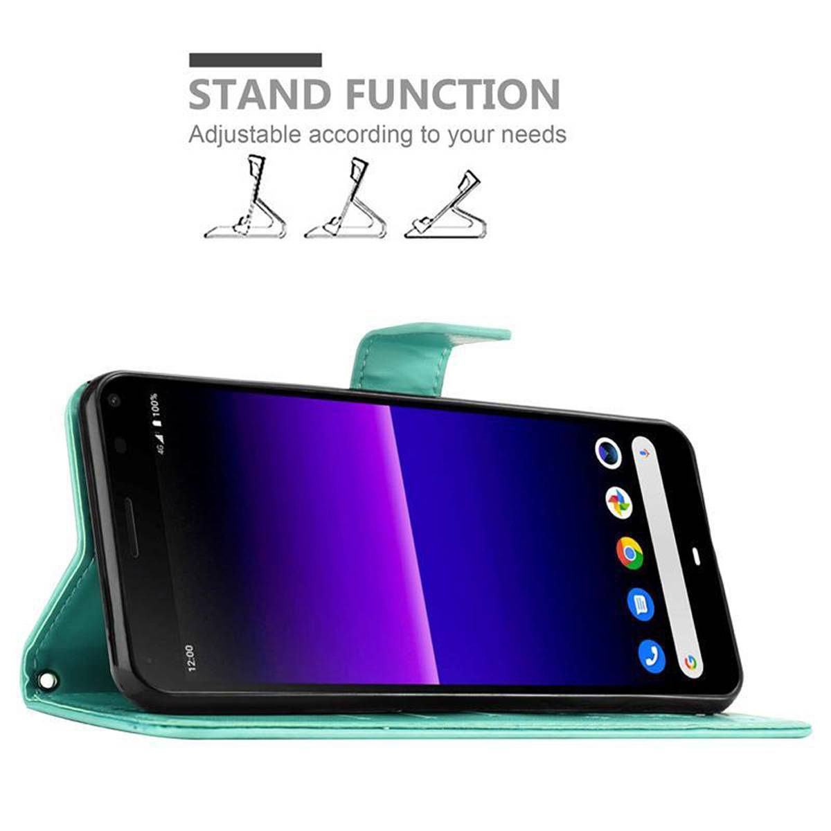 Cadorabo Hülle für Sony Xperia 8 Schutz Hülle in Türkis Schutzhülle Handy Hülle Etui Case Blumen Flower
