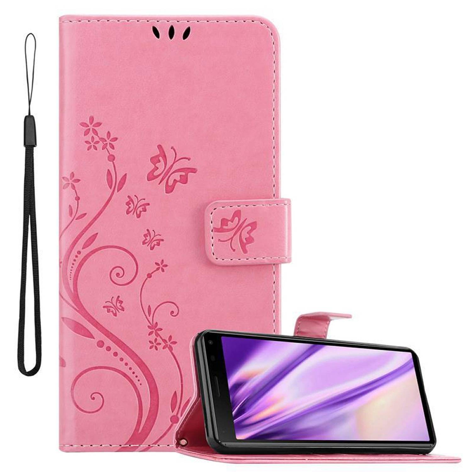 Cadorabo Hülle für Sony Xperia 8 Schutz Hülle in Rosa Schutzhülle Handy Hülle Etui Case Blumen Flower