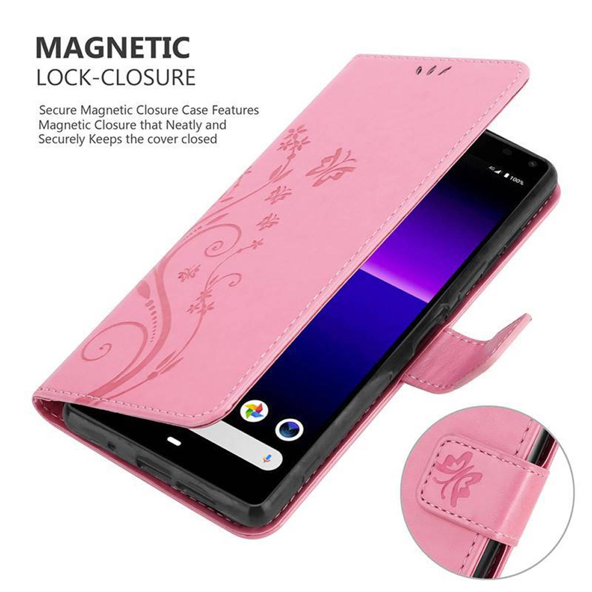 Cadorabo Hülle für Sony Xperia 8 Schutz Hülle in Rosa Schutzhülle Handy Hülle Etui Case Blumen Flower