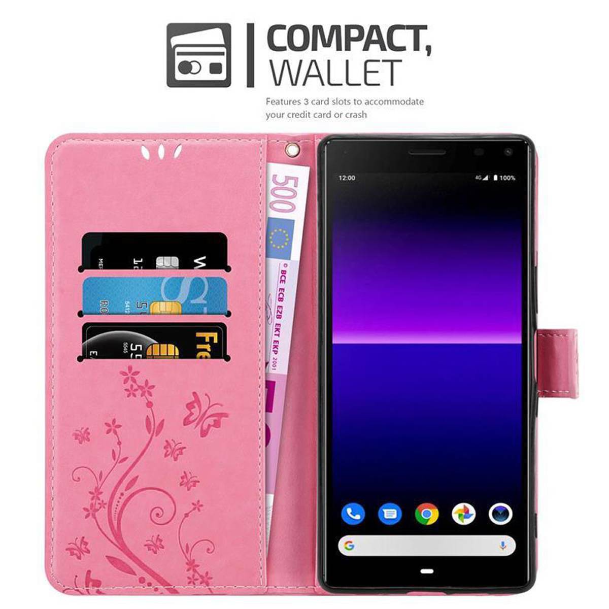 Cadorabo Hülle für Sony Xperia 8 Schutz Hülle in Rosa Schutzhülle Handy Hülle Etui Case Blumen Flower