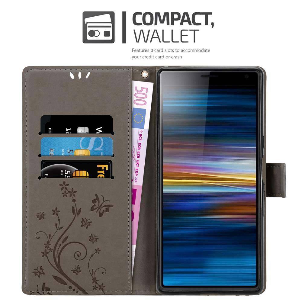 Cadorabo Hülle für Sony Xperia 10 / Xperia XA3 Schutz Hülle in Grau Schutzhülle Handy Hülle Etui Case Blumen Flower