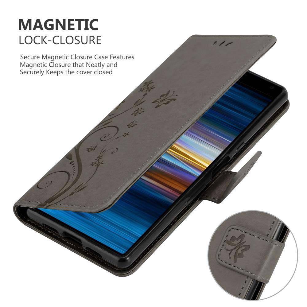 Cadorabo Hülle für Sony Xperia 10 / Xperia XA3 Schutz Hülle in Grau Schutzhülle Handy Hülle Etui Case Blumen Flower