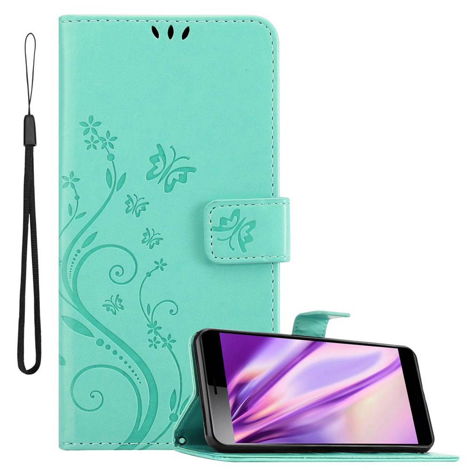 Cadorabo Hülle für Sony Xperia L3 Schutz Hülle in Türkis Schutzhülle Handy Hülle Etui Case Blumen Flower