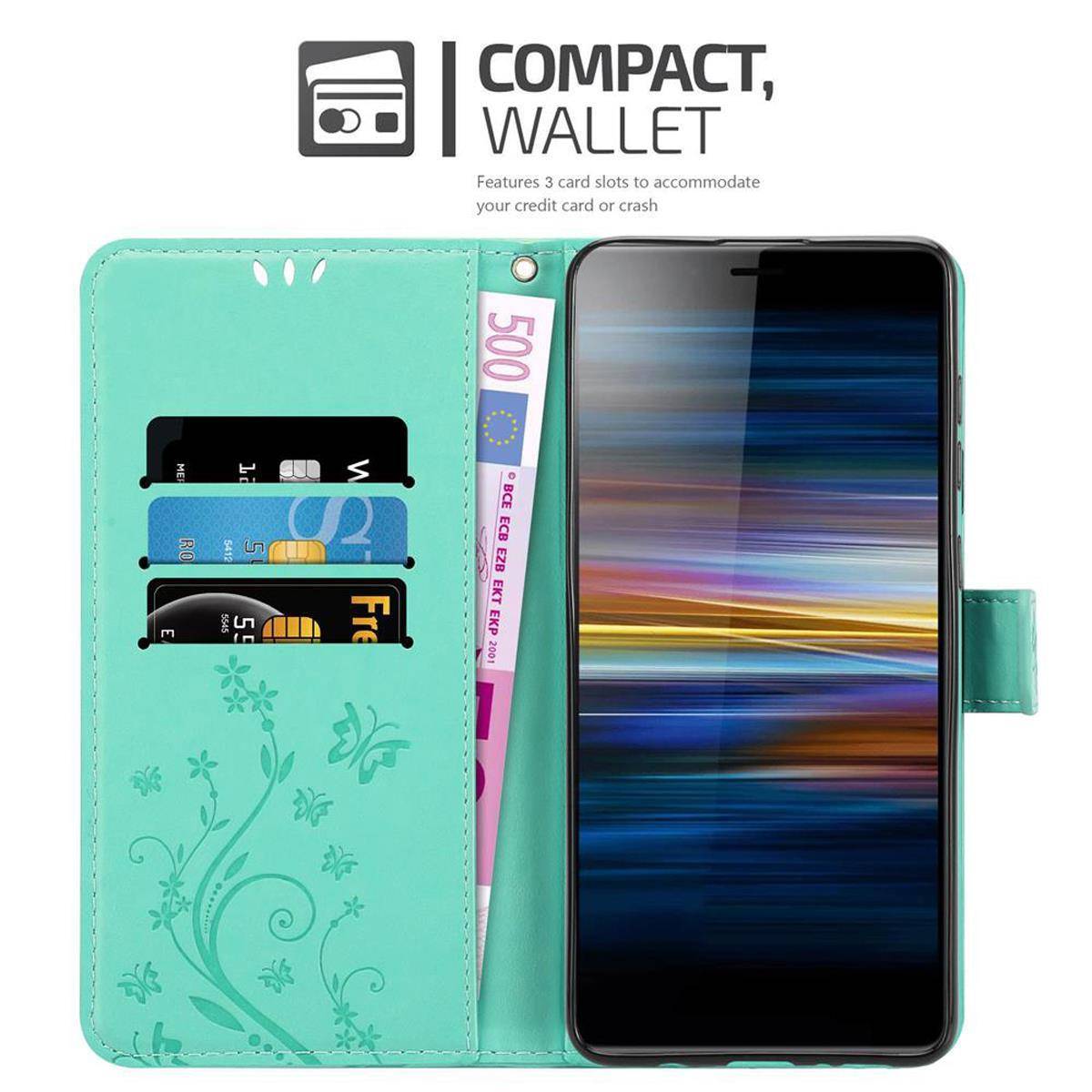 Cadorabo Hülle für Sony Xperia L3 Schutz Hülle in Türkis Schutzhülle Handy Hülle Etui Case Blumen Flower