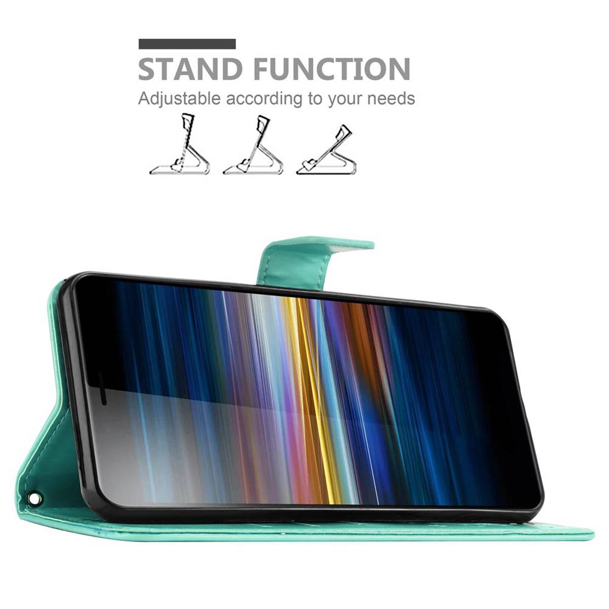 Cadorabo Hülle für Sony Xperia L3 Schutz Hülle in Türkis Schutzhülle Handy Hülle Etui Case Blumen Flower