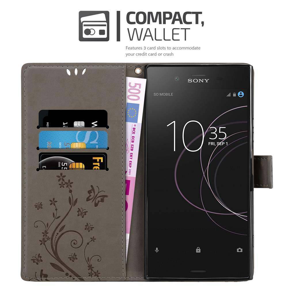 Cadorabo Hülle für Sony Xperia XZ1 Schutz Hülle in Grau Schutzhülle Handy Hülle Etui Case Blumen Flower