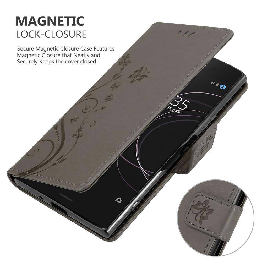 Cadorabo Hülle für Sony Xperia XZ1 Schutz Hülle in Grau Schutzhülle Handy Hülle Etui Case Blumen Flower