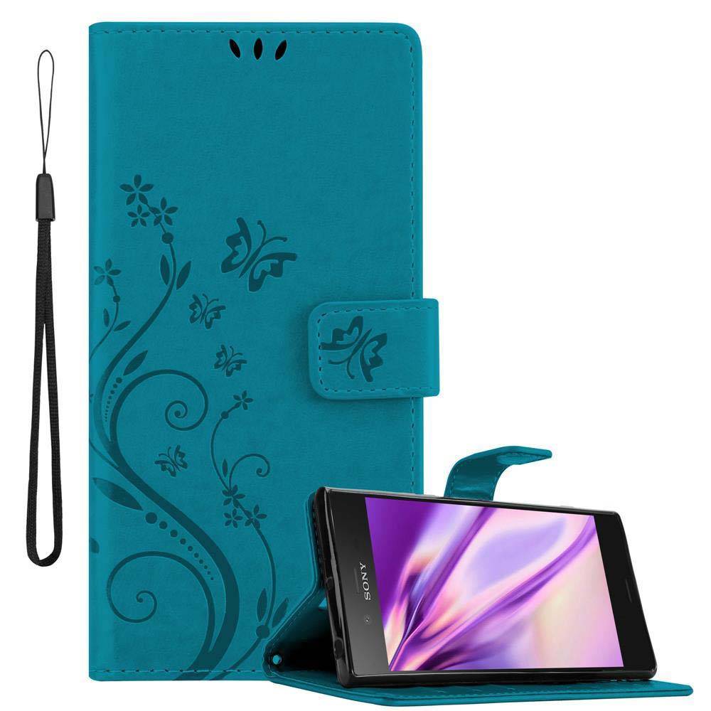 Cadorabo Hülle für Sony Xperia XZ1 Schutz Hülle in Blau Schutzhülle Handy Hülle Etui Case Blumen Flower