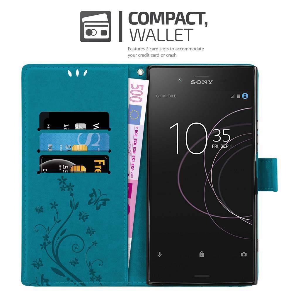 Cadorabo Hülle für Sony Xperia XZ1 Schutz Hülle in Blau Schutzhülle Handy Hülle Etui Case Blumen Flower