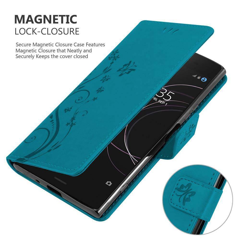 Cadorabo Hülle für Sony Xperia XZ1 Schutz Hülle in Blau Schutzhülle Handy Hülle Etui Case Blumen Flower