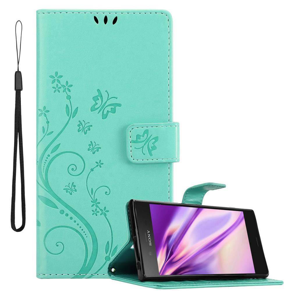 Cadorabo Hülle für Sony Xperia XZ1 Schutz Hülle in Türkis Schutzhülle Handy Hülle Etui Case Blumen Flower