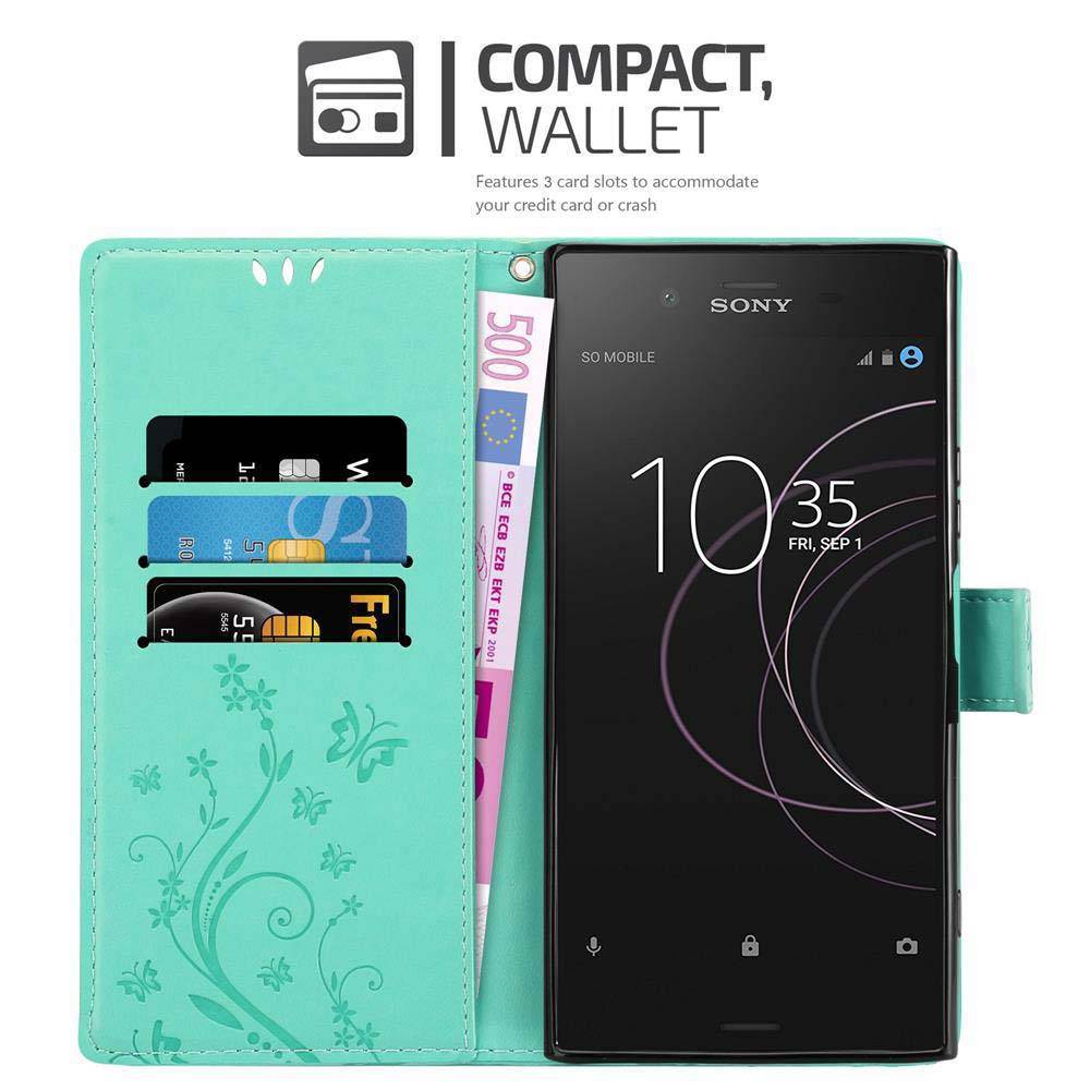 Cadorabo Hülle für Sony Xperia XZ1 Schutz Hülle in Türkis Schutzhülle Handy Hülle Etui Case Blumen Flower