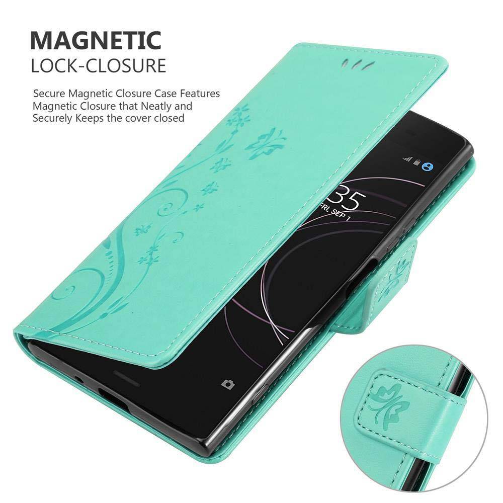 Cadorabo Hülle für Sony Xperia XZ1 Schutz Hülle in Türkis Schutzhülle Handy Hülle Etui Case Blumen Flower