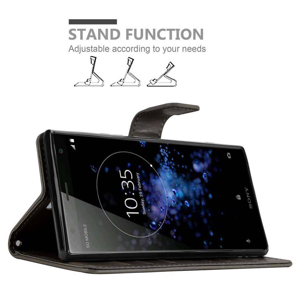 Cadorabo Hülle für Sony Xperia XZ2 Schutz Hülle in Grau Schutzhülle Handy Hülle Etui Case Blumen Flower