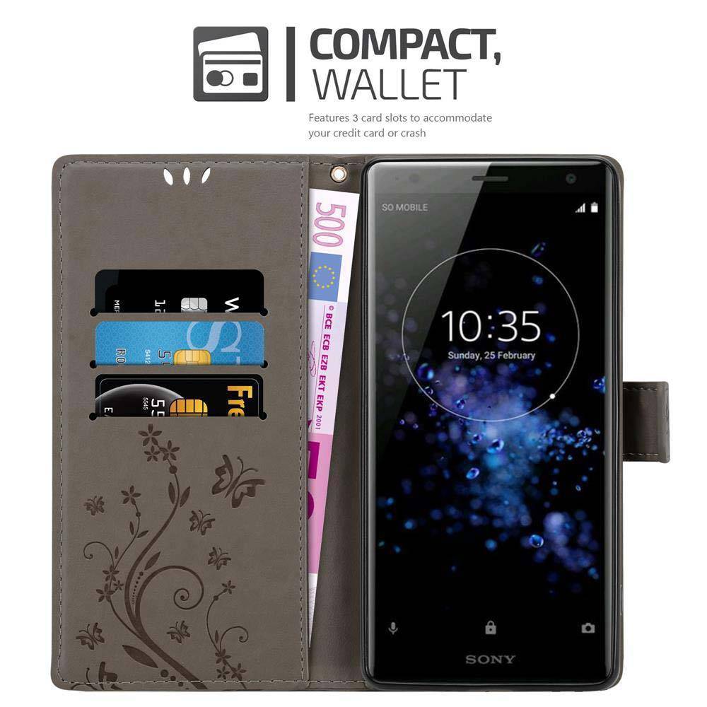 Cadorabo Hülle für Sony Xperia XZ2 Schutz Hülle in Grau Schutzhülle Handy Hülle Etui Case Blumen Flower