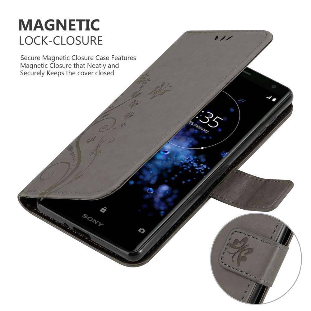 Cadorabo Hülle für Sony Xperia XZ2 Schutz Hülle in Grau Schutzhülle Handy Hülle Etui Case Blumen Flower