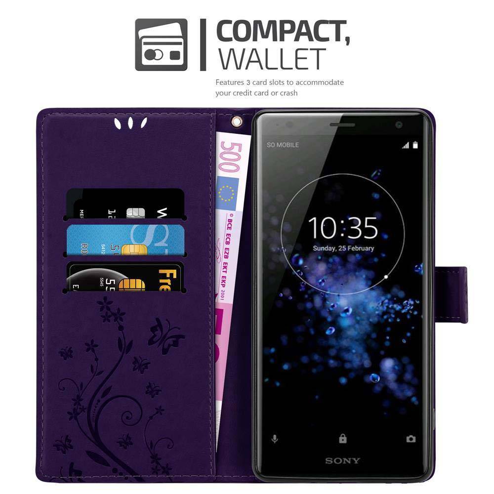 Cadorabo Hülle für Sony Xperia XZ2 Schutz Hülle in Lila Schutzhülle Handy Hülle Etui Case Blumen Flower