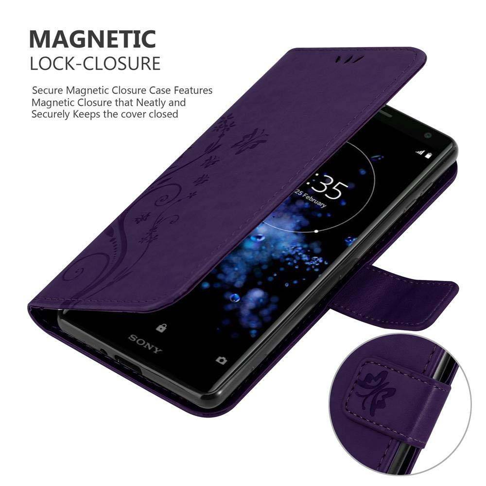 Cadorabo Hülle für Sony Xperia XZ2 Schutz Hülle in Lila Schutzhülle Handy Hülle Etui Case Blumen Flower