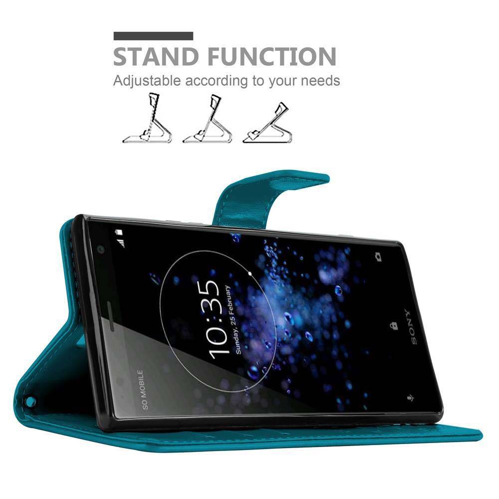 Cadorabo Hülle für Sony Xperia XZ2 Schutz Hülle in Blau Schutzhülle Handy Hülle Etui Case Blumen Flower