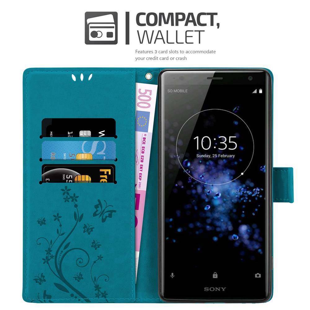 Cadorabo Hülle für Sony Xperia XZ2 Schutz Hülle in Blau Schutzhülle Handy Hülle Etui Case Blumen Flower