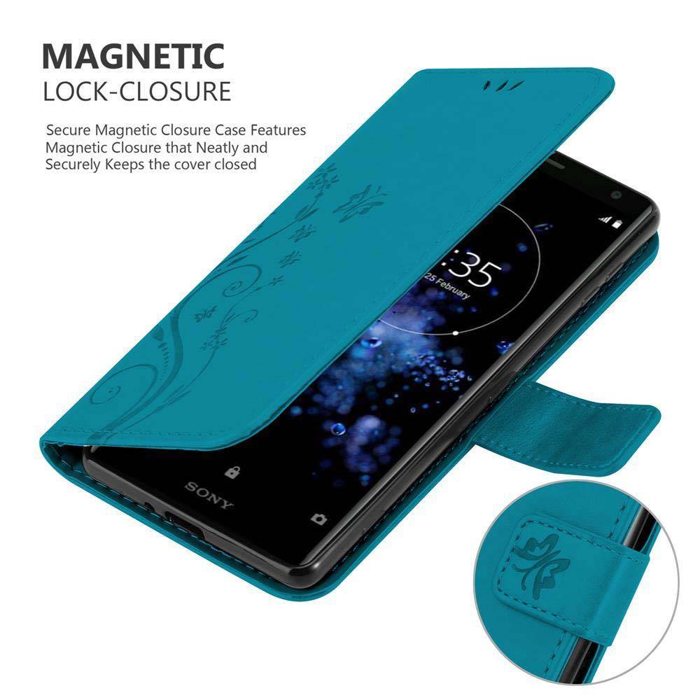 Cadorabo Hülle für Sony Xperia XZ2 Schutz Hülle in Blau Schutzhülle Handy Hülle Etui Case Blumen Flower