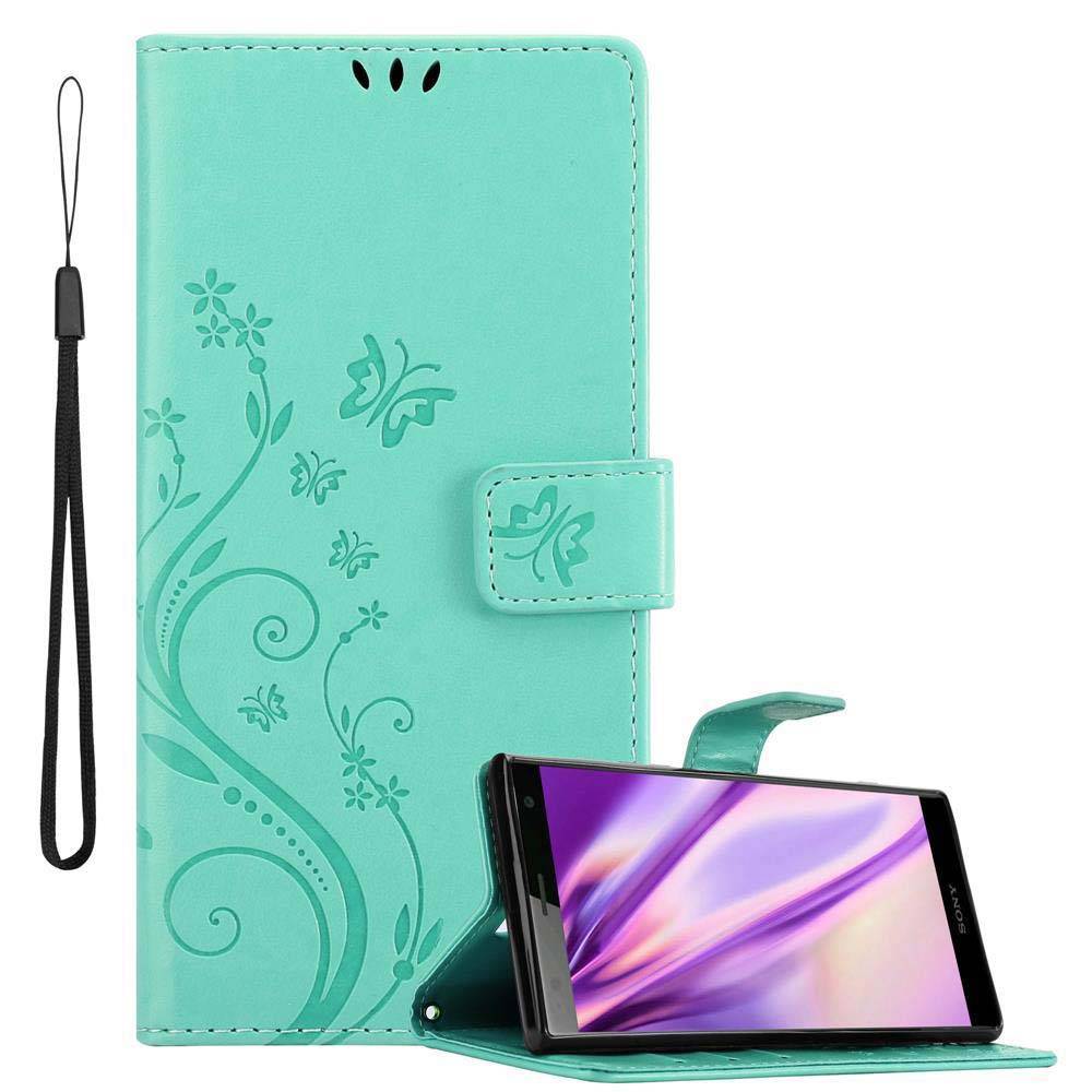 Cadorabo Hülle für Sony Xperia XZ2 Schutz Hülle in Türkis Schutzhülle Handy Hülle Etui Case Blumen Flower