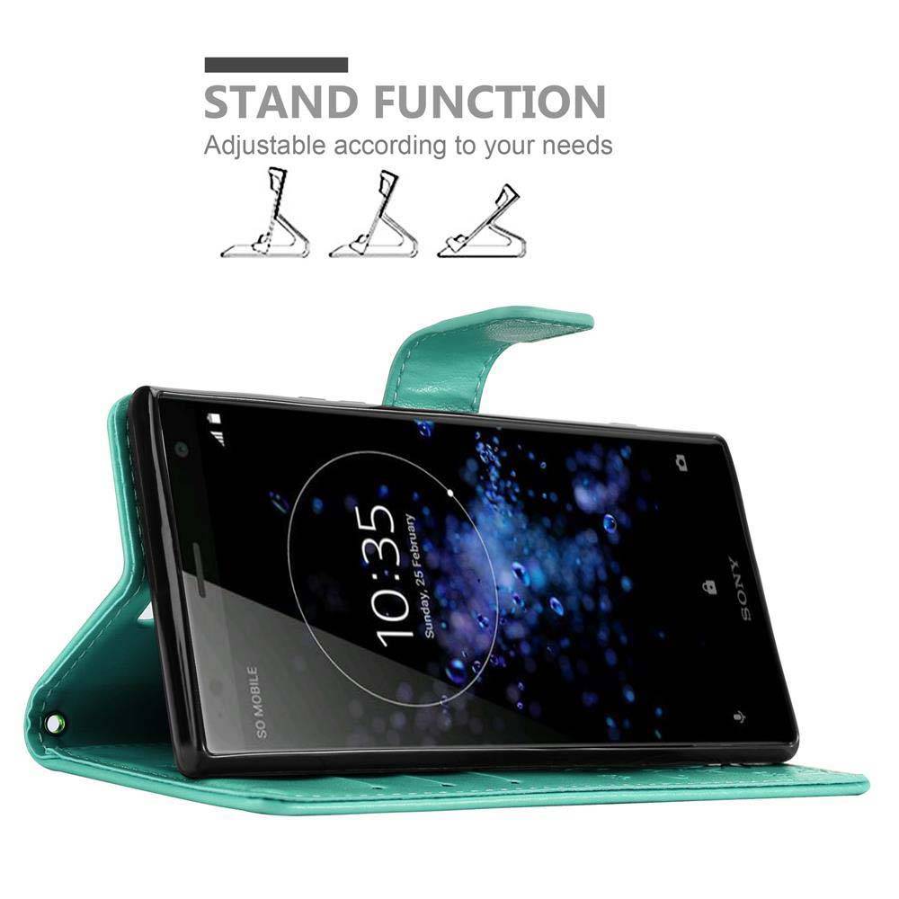 Cadorabo Hülle für Sony Xperia XZ2 Schutz Hülle in Türkis Schutzhülle Handy Hülle Etui Case Blumen Flower