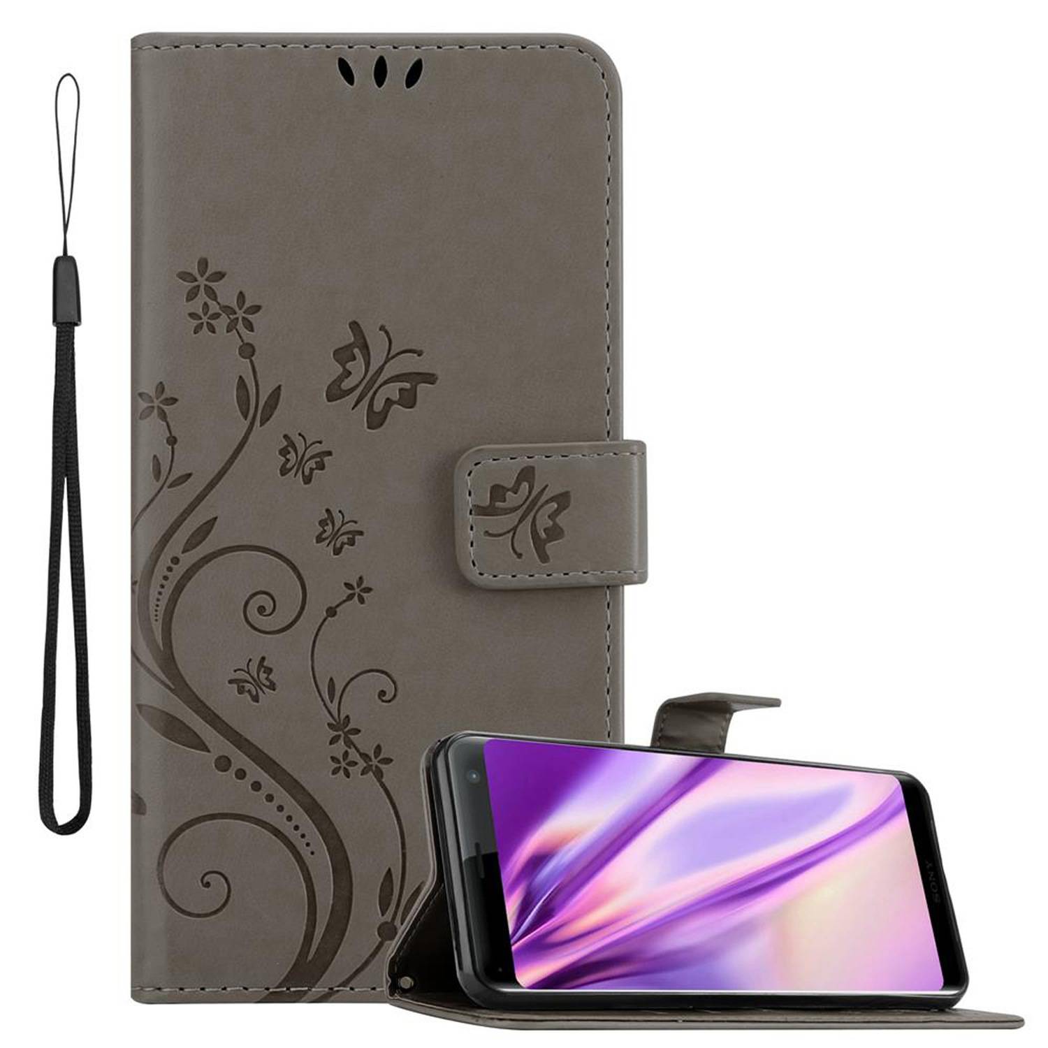 Cadorabo Hülle für Sony Xperia XZ3 Schutz Hülle in Grau Schutzhülle Handy Hülle Etui Case Blumen Flower