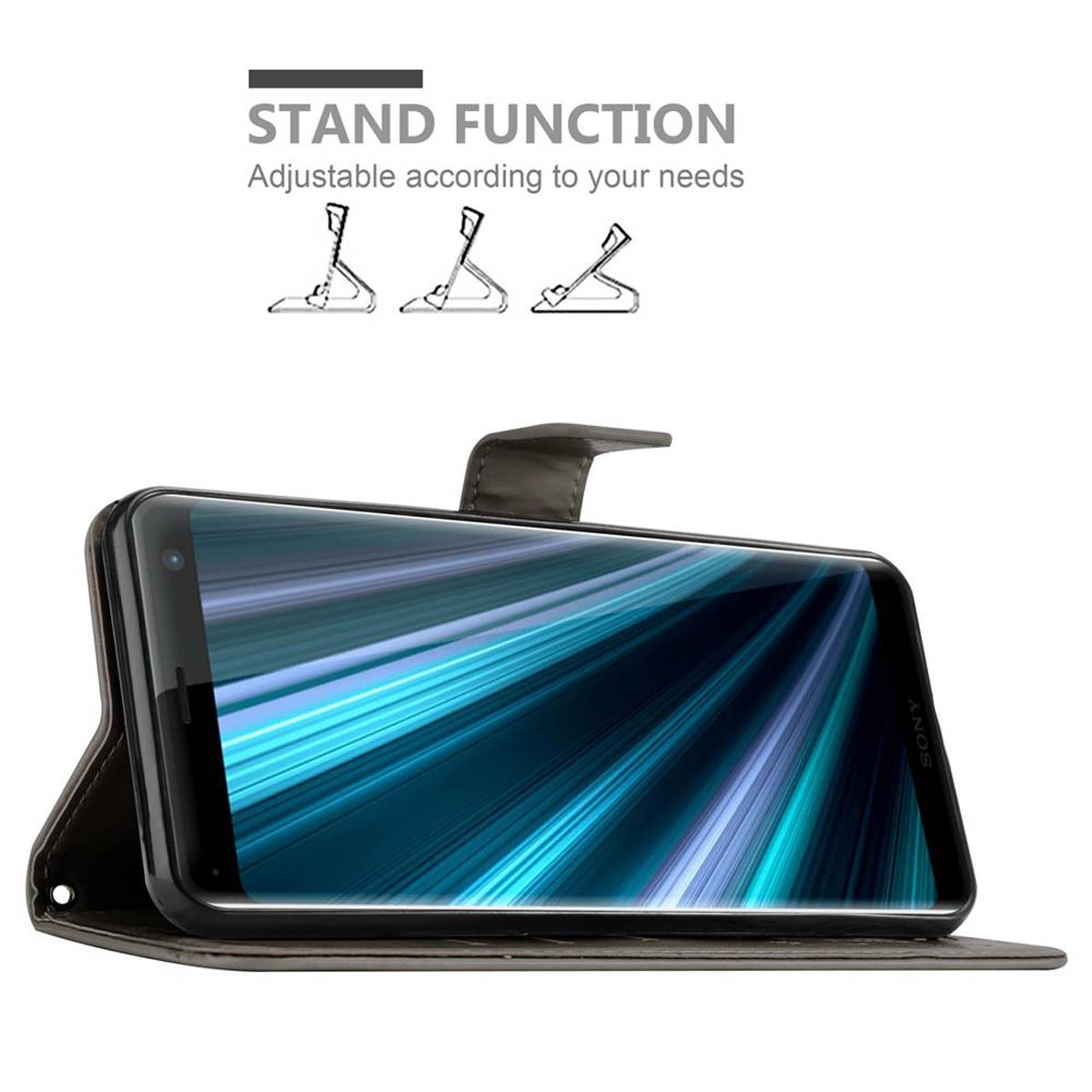 Cadorabo Hülle für Sony Xperia XZ3 Schutz Hülle in Grau Schutzhülle Handy Hülle Etui Case Blumen Flower