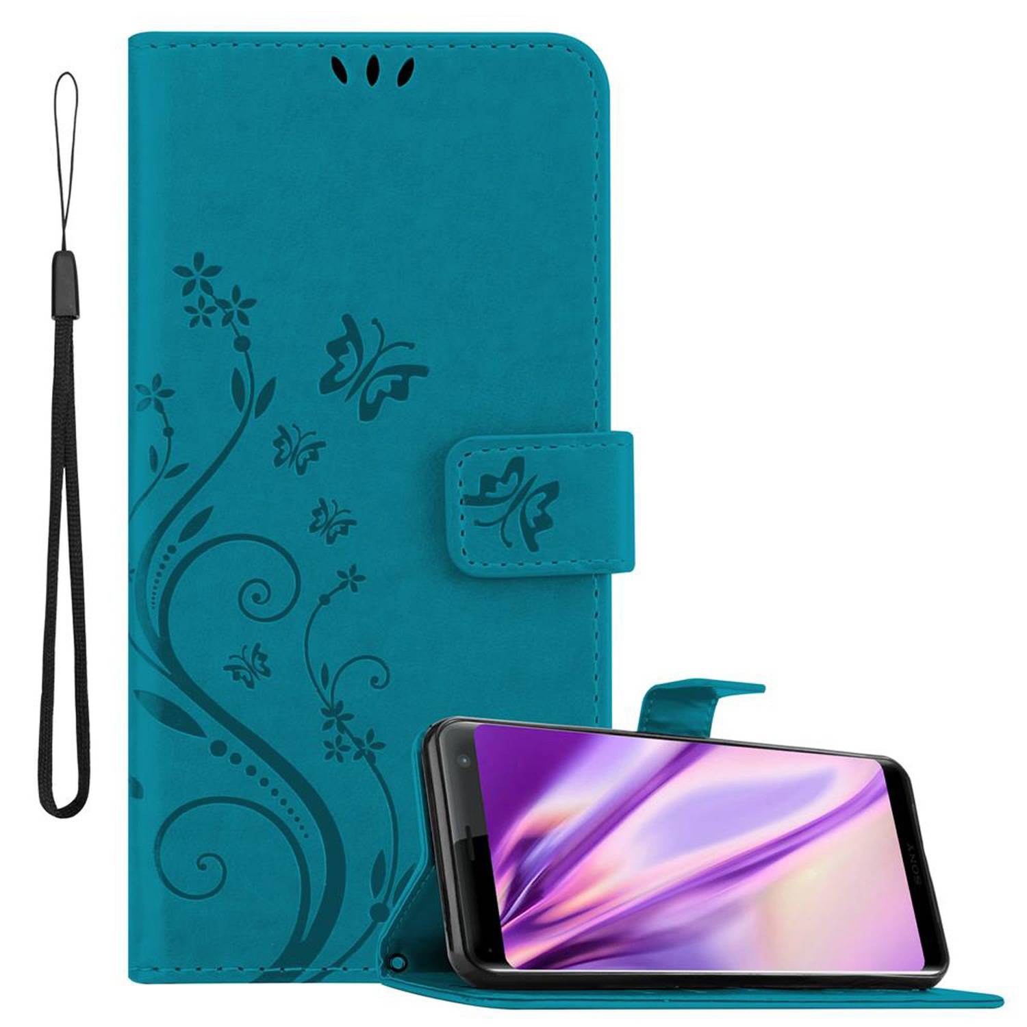 Cadorabo Hülle für Sony Xperia XZ3 Schutz Hülle in Blau Schutzhülle Handy Hülle Etui Case Blumen Flower