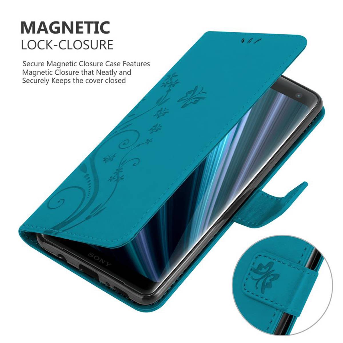 Cadorabo Hülle für Sony Xperia XZ3 Schutz Hülle in Blau Schutzhülle Handy Hülle Etui Case Blumen Flower