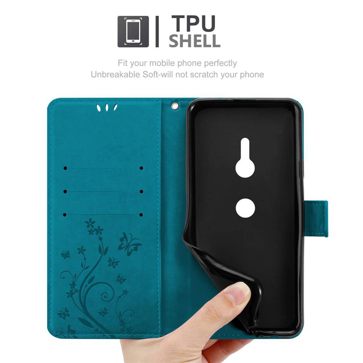 Cadorabo Hülle für Sony Xperia XZ3 Schutz Hülle in Blau Schutzhülle Handy Hülle Etui Case Blumen Flower