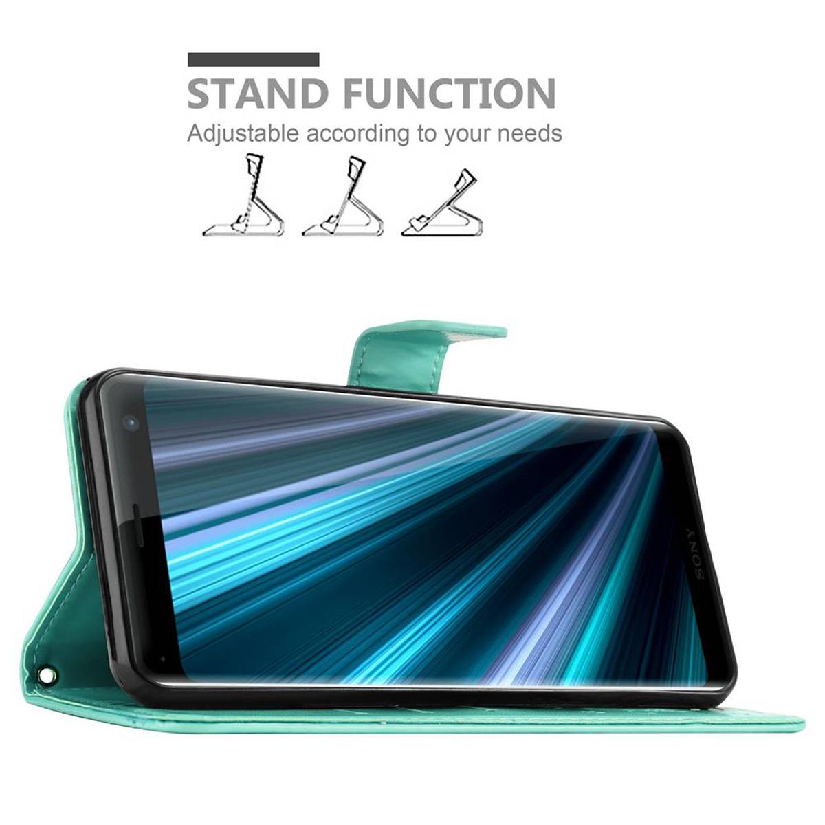 Cadorabo Hülle für Sony Xperia XZ3 Schutz Hülle in Türkis Schutzhülle Handy Hülle Etui Case Blumen Flower